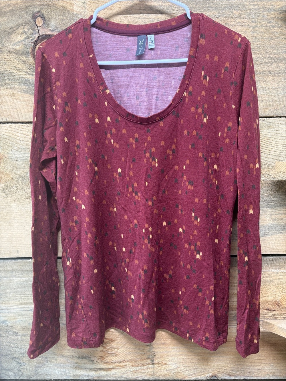 ibex Long Sleeve Scoop Neck Top - Burgundy